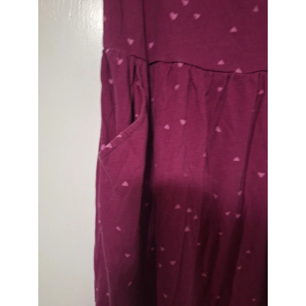 Wonder Nation Girls Plus Size L 10-12 Heart Print Pocket Dress Maroon Burgundy